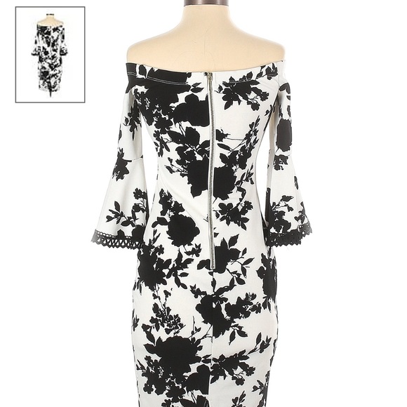 Off the shoulders beautiful white with black floral dress - Picture 2 of 5